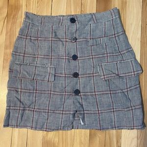 Button-up plaid pencil skirt